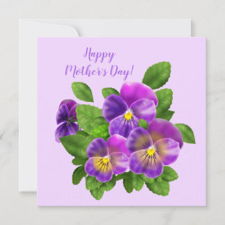 Cartes Pour Fêtes Annuelles Joyeuse fête des mères Pansy Violet Fleurs Aquarel