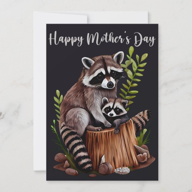 Cartes Pour Fêtes Annuelles Joyeuse fête des mères Raccoons mignons (Devant)