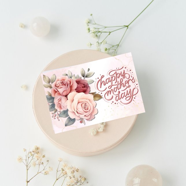 Cartes Pour Fêtes Annuelles Joyeuse fête des mères Rose Aquarelle rose (Créateur téléchargé)
