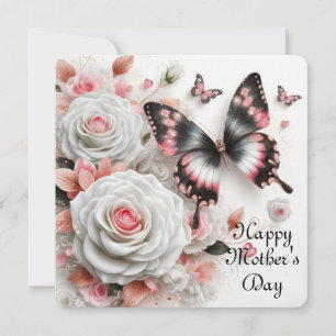Cartes Pour Fêtes Annuelles Joyeuse Fête des Mères Roses et Papillons
