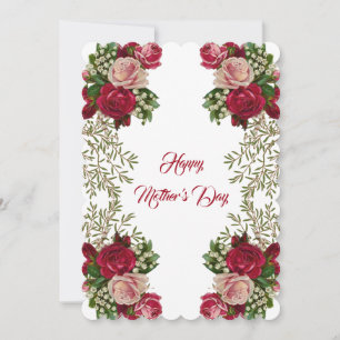 Cartes Pour Fêtes Annuelles Joyeuse Fête des mères Roses rustiques Floral Verd