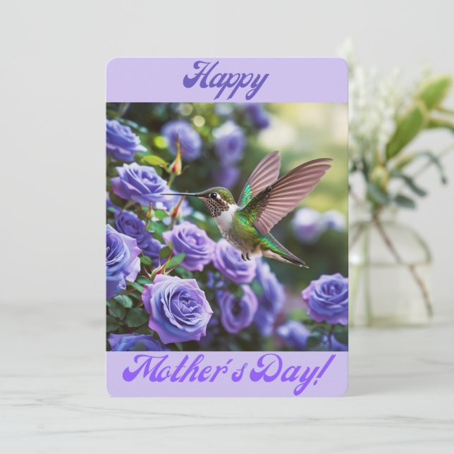 Cartes Pour Fêtes Annuelles Joyeuse fête des mères Roses violet bleuâtre Colib (Debout devant)