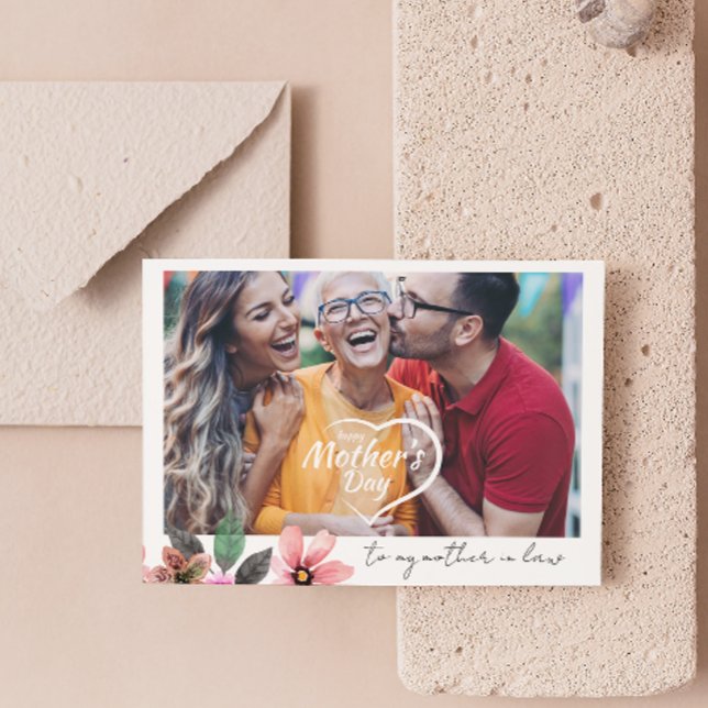 Cartes Pour Fêtes Annuelles Joyeuse Fête des Mères Texte Photo Personnalisée B (Créateur téléchargé)