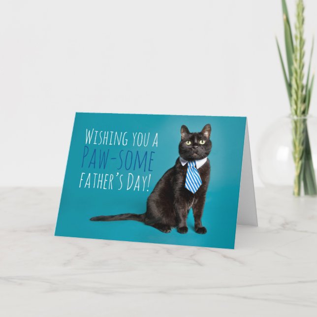 Cartes Pour Fêtes Annuelles Joyeuse fête des pères Chat en cravate Humour  (Devant)