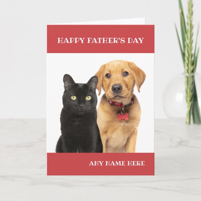 Cartes Pour Fêtes Annuelles Joyeuse Fête des Pères Chat Nom Personnalisé (Devant)