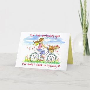 Cartes Pour Fêtes Annuelles Joyeuse fille d'anniversaire à vélo équitation Chi