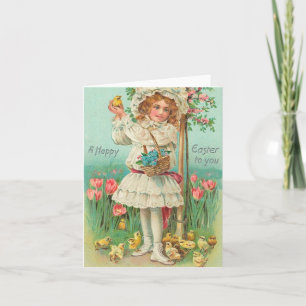 Cartes Pour Fêtes Annuelles Joyeuse Fille de Pâques Vintage