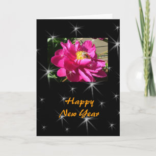 Cartes Pour Fêtes Annuelles Joyeuse fleur de pivoine rose du Nouvel An