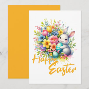 Cartes Pour Fêtes Annuelles Joyeuse fleur de printemps de Pâques avec lapin mi