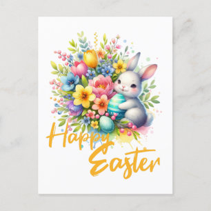 Cartes Pour Fêtes Annuelles Joyeuse fleur de printemps de Pâques avec lapin mi