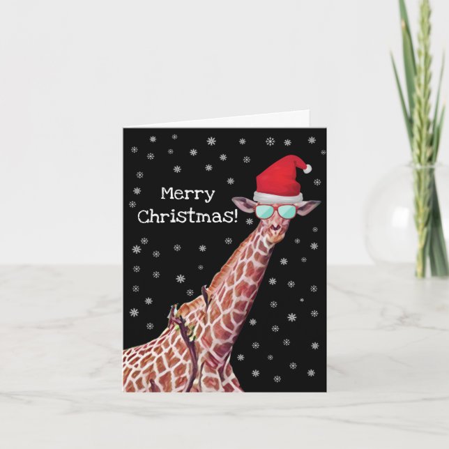 Cartes Pour Fêtes Annuelles Joyeuse Girafe de Noël avec Snowflakes de Santa Ha (Devant)