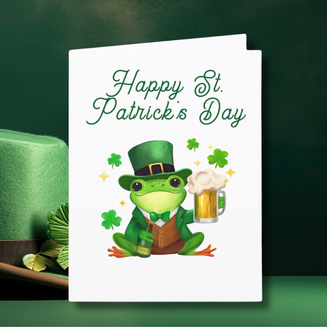 Cartes Pour Fêtes Annuelles Joyeuse grenouille de Saint Patrick avec bière (Créateur téléchargé)