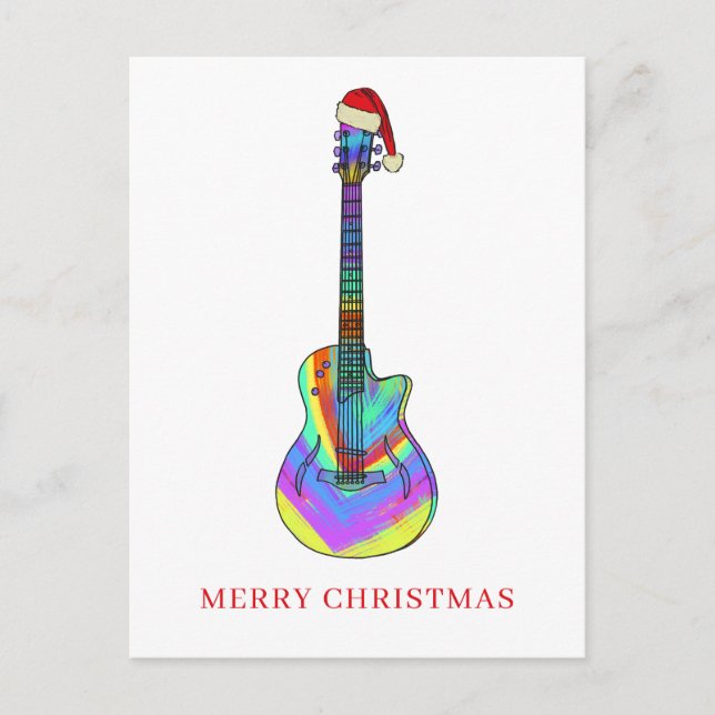Cartes Pour Fêtes Annuelles Joyeuse guitare de Noël colorée (Devant)