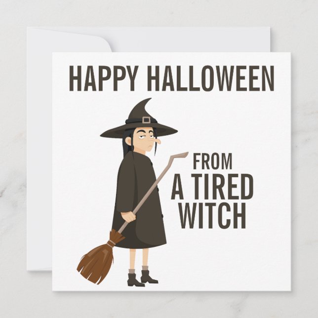 Cartes Pour Fêtes Annuelles Joyeuse Humour Halloween Sorcière Noir et Blanc (Devant)