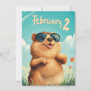 Cartes Pour Fêtes Annuelles Joyeuse journée de la marmotte Cute aquarelle Wood