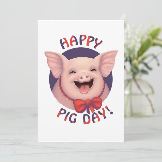 Cartes Pour Fêtes Annuelles Joyeuse Journée du Cochon ! (Debout devant)
