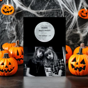 Cartes Pour Fêtes Annuelles Joyeuse Lune d'Halloween Chauves-souris Noir & Bla