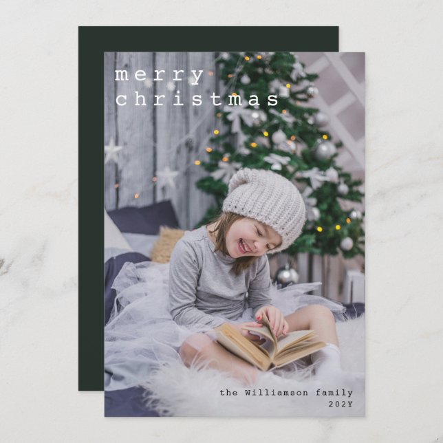 Cartes Pour Fêtes Annuelles Joyeuse machine à écrire de Noël Police Photo (Devant / Derrière)