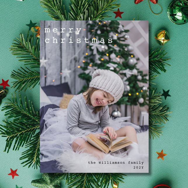 Cartes Pour Fêtes Annuelles Joyeuse machine à écrire de Noël Police Photo (Créateur téléchargé)