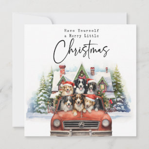 Cartes Pour Fêtes Annuelles Joyeuse maison de Noël avec Chiens en camion rouge