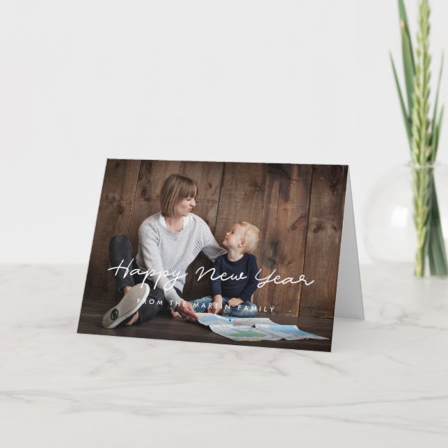 Cartes Pour Fêtes Annuelles Joyeuse nouvelle année simple police blanche (Devant)