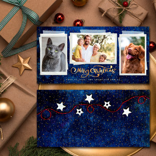 Cartes Pour Fêtes Annuelles Joyeuse Nuit de Noël Étoiles Dorées 3 Collage Phot