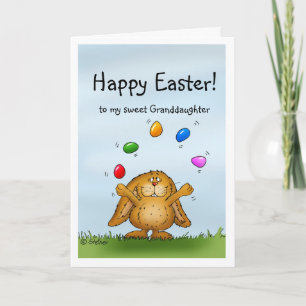 Cartes Pour Fêtes Annuelles Joyeuse Pâques à ma petite-fille - Jonglage Bunny