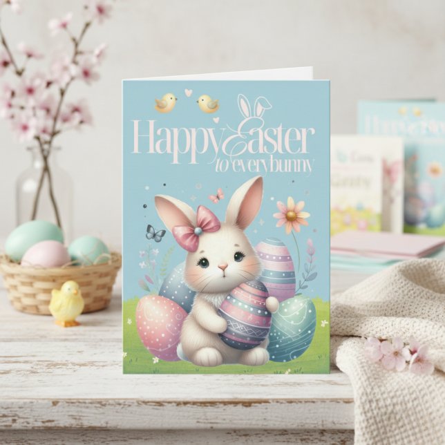 Cartes Pour Fêtes Annuelles Joyeuse Pâques à tous mignons Pâques personnalisée (Happy Easter to Everybunny Cute Custom Easter Holiday Card)