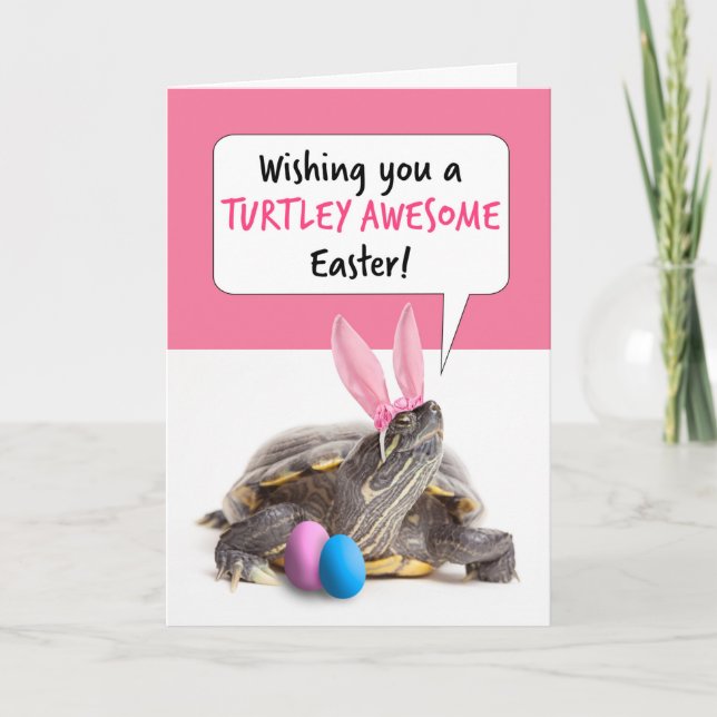 Cartes Pour Fêtes Annuelles Joyeuse Pâques Mignonne Tortue Tom Bunny Oreilles (Devant)