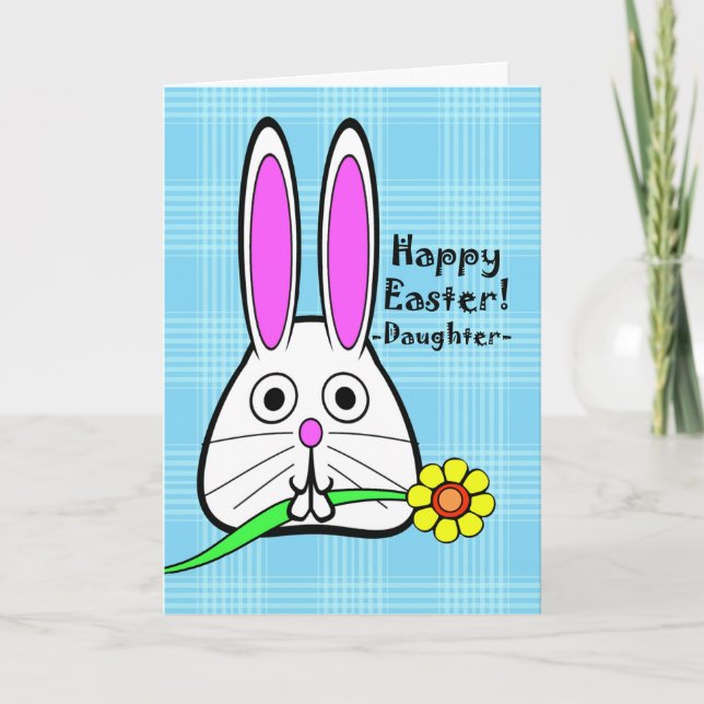 Cartes Pour Fêtes Annuelles Joyeuse Pâques pour fille, mignon lapin avec fleur (Devant)