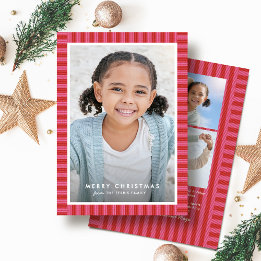Cartes Pour Fêtes Annuelles Joyeuse rayure lumineuse mignonne rose rouge photo