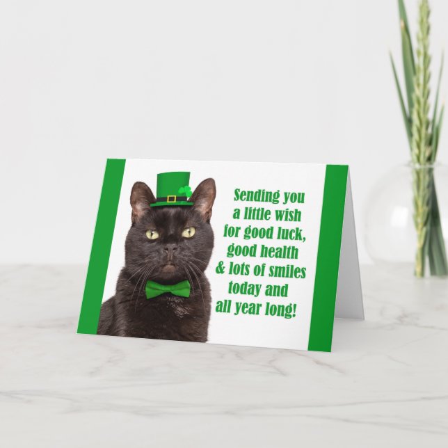 Cartes Pour Fêtes Annuelles Joyeuse Saint-Patrick à tout joli chat noir  (Devant)