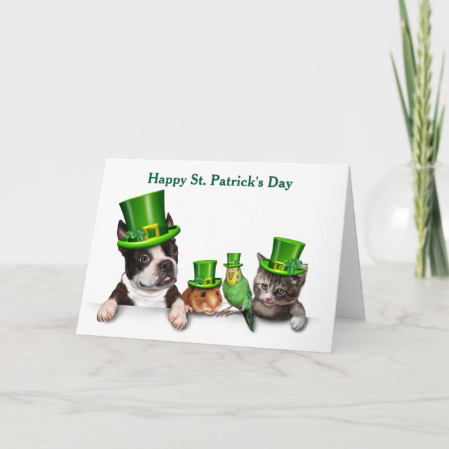Cartes Pour Fêtes Annuelles Joyeuse Saint-Patrick aux Animaux (Devant)