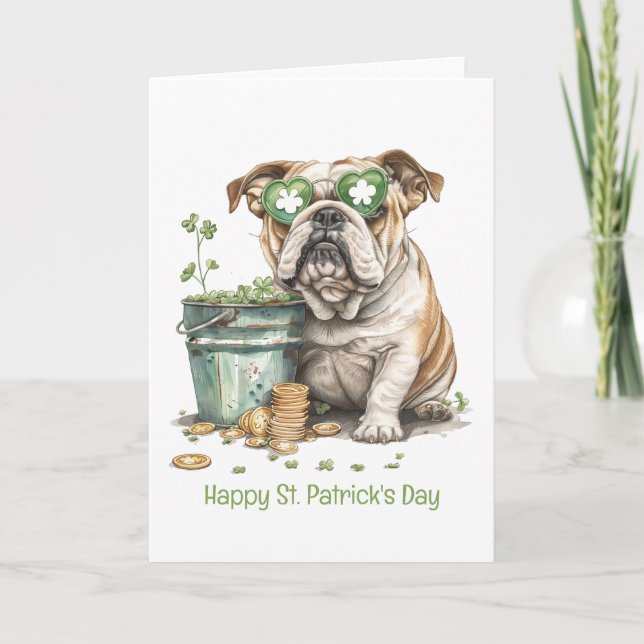 Cartes Pour Fêtes Annuelles Joyeuse Saint-Patrick Bouledogue Anglais (Devant)