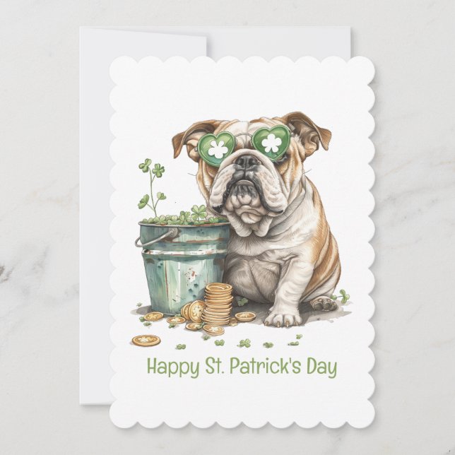 Cartes Pour Fêtes Annuelles Joyeuse Saint-Patrick Bouledogue Anglais (Devant)