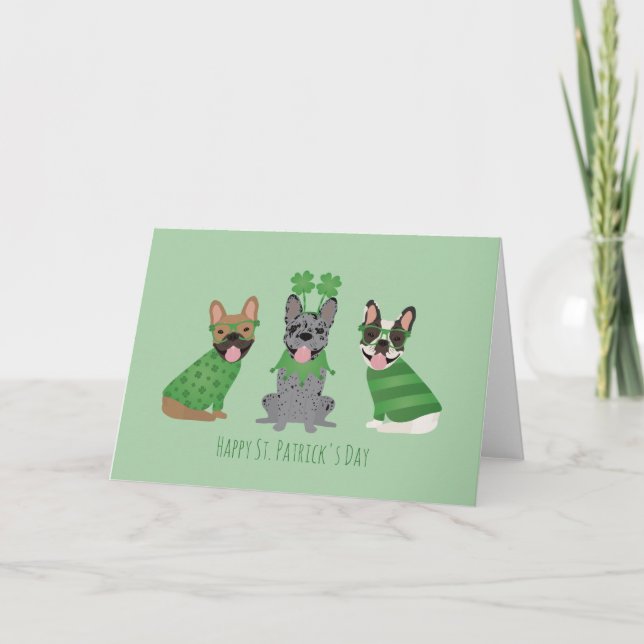 Cartes Pour Fêtes Annuelles Joyeuse Saint-Patrick Bouledogues Français (Devant)