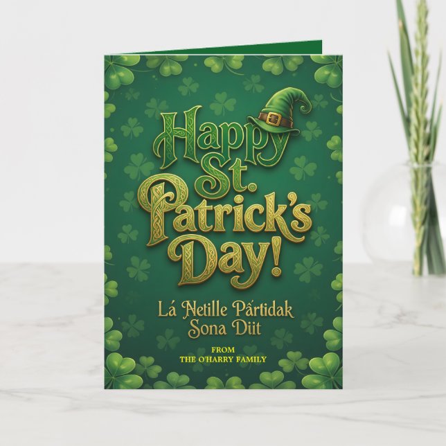 Cartes Pour Fêtes Annuelles Joyeuse Saint-Patrick Celtique Chapeau de Leprecha (Devant)
