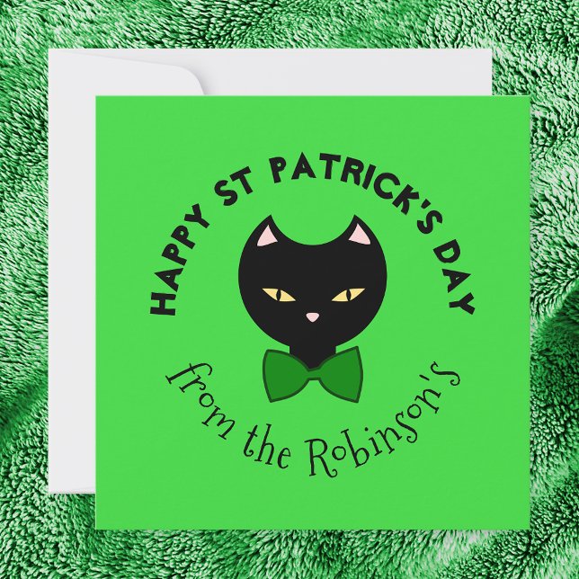 Cartes Pour Fêtes Annuelles Joyeuse Saint-Patrick Chat Noir Émeraude Vert Mign (Créateur téléchargé)
