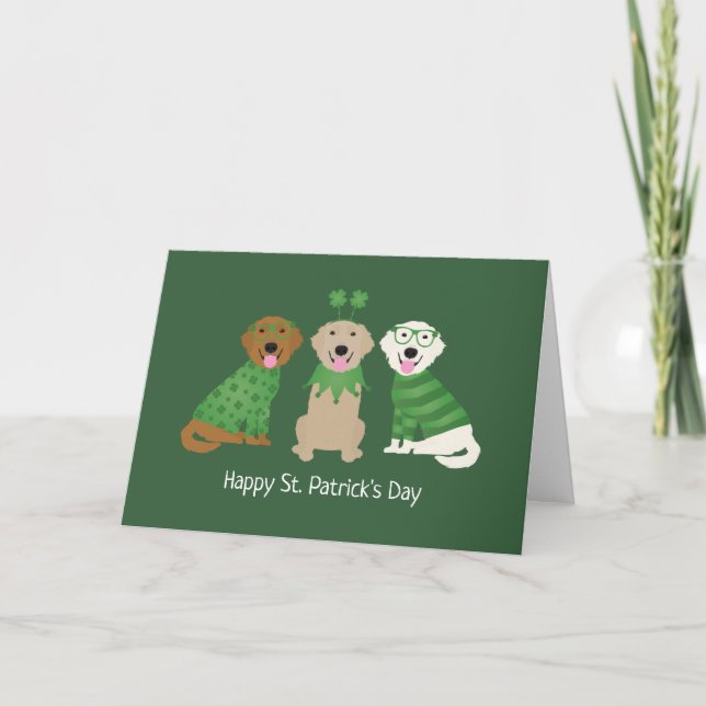 Cartes Pour Fêtes Annuelles Joyeuse Saint-Patrick Chiens Golden Retriever (Devant)
