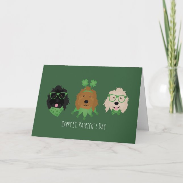 Cartes Pour Fêtes Annuelles Joyeuse Saint-Patrick Chiens Goldendoodle (Devant)