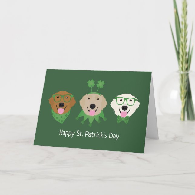Cartes Pour Fêtes Annuelles Joyeuse Saint-Patrick Chiens Retrievers Dorees (Devant)