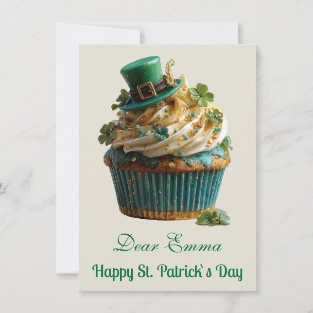 Cartes Pour Fêtes Annuelles Joyeuse Saint-Patrick Cupcake Chanceux (Devant)