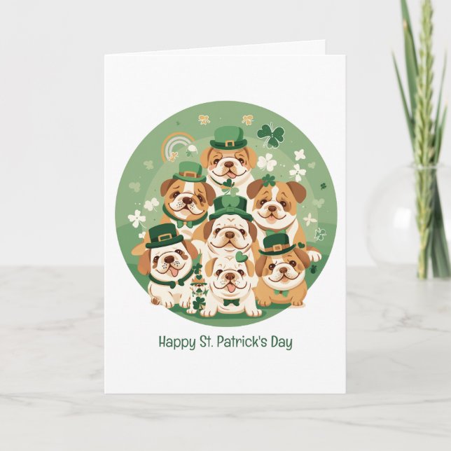 Cartes Pour Fêtes Annuelles Joyeuse Saint-Patrick English Bulldogs (Devant)