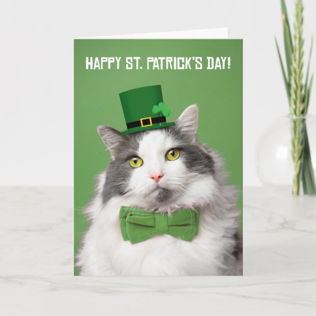 Cartes Pour Fêtes Annuelles Joyeuse Saint-Patrick Joli Chat en Vert (Devant)