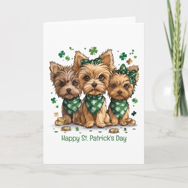 Cartes Pour Fêtes Annuelles Joyeuse Saint-Patrick Yorkshire Terrier Dogs (Devant)