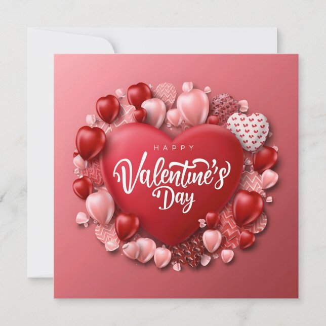 Cartes Pour Fêtes Annuelles Joyeuse Saint-Valentin avec Cœur Rouge (Devant)