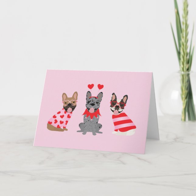 Cartes Pour Fêtes Annuelles Joyeuse Saint-Valentin Bouledogues Français (Devant)