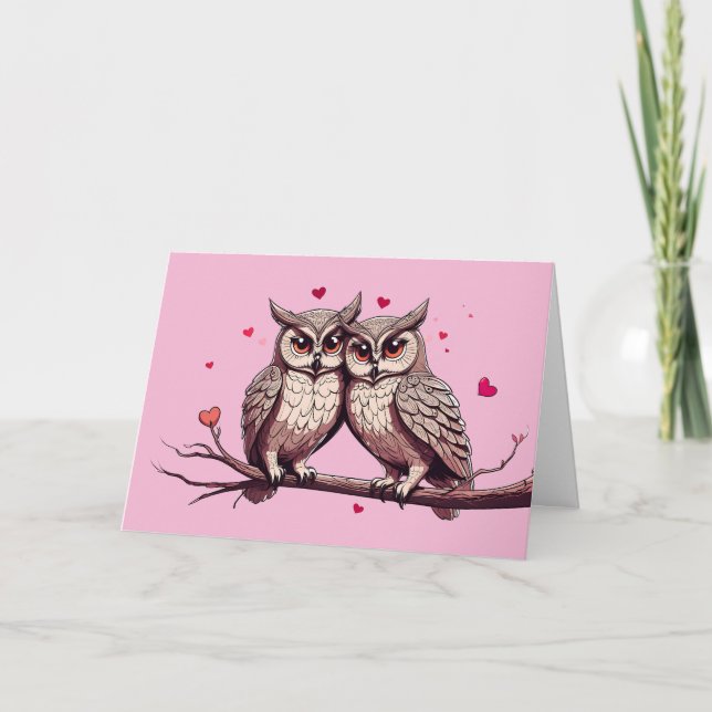 Cartes Pour Fêtes Annuelles Joyeuse Saint-Valentin Chouettes (Devant)