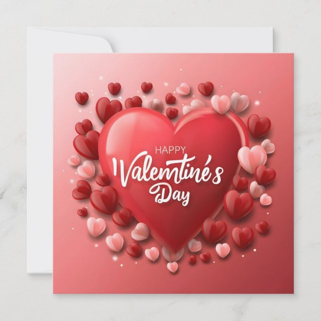 Cartes Pour Fêtes Annuelles Joyeuse Saint-Valentin Cœur Rouge Amour (Devant)