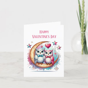 Cartes Pour Fêtes Annuelles Joyeuse Saint-Valentin couple de hiboux